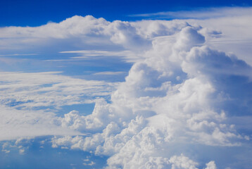 Clouds and sky from airplane window view