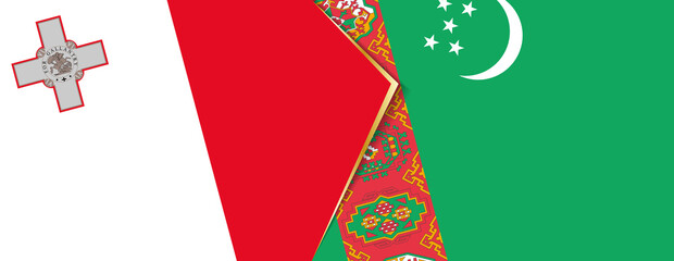 Malta and Turkmenistan flags, two vector flags.