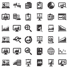 Data Analysis Icons. Black Scribble Design. Vector Illustration.