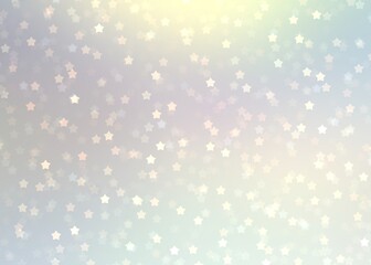 Fototapeta na wymiar Stars bokeh fly on pastel holographic pearl blur background. Winter holidays decorative background.