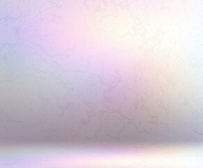 Pink holographic room 3d background covered streaks pattern. Iridescent textured wall and floor smooth surface.