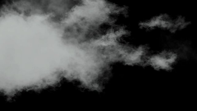 Realistic misty smoke and rain, floating fog on black background with alpha