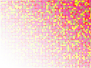 Colorful halftone dots. Rainbow geometric gradient for pop art designs. Geometric vintage monochrome fade wallpaper. Pop art print. Dotted geometric retro pattern. Comic halftone background.