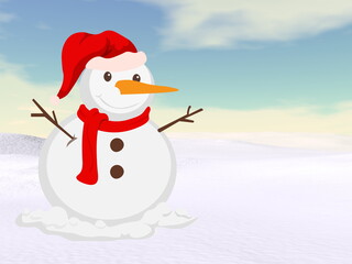 Christmas snowman standing in the snow - 3D render