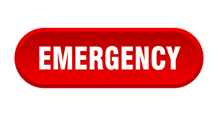 emergency button. rounded sign on white background