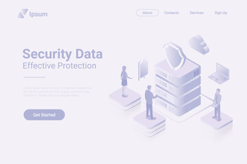 Security Protect Data Online Isometric Flat white monochrome vector concept.
