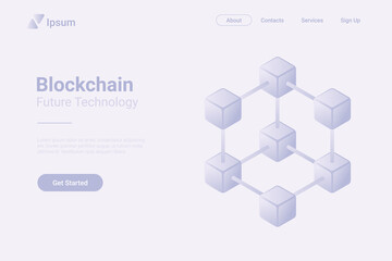 Blockchain data Isometric Flat white monochrome vector concept.