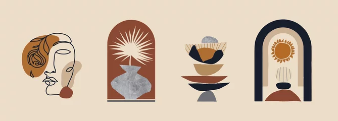 Moderne minimalistische abstrakte ästhetische Illustrationen. Wanddekoration im böhmischen Stil. Sammlung zeitgenössischer künstlerischer Drucke. © MURRIRA