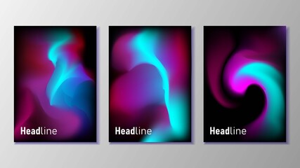 Set of brochure cover. holographic color gradient. Eps 10 vector