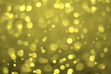 Yellow glitter vintage lights background. Yellow bokeh on black background.