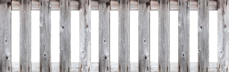 Panorama of old white wood fence isolated on a white background