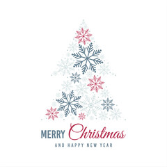 Christmas card with snowflakes. Blue and red snoflakes on white background