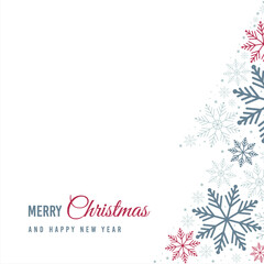 Christmas card with snowflakes. Blue and red snoflakes on white background