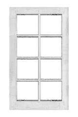 European style white wooden window frame isolated on a white background