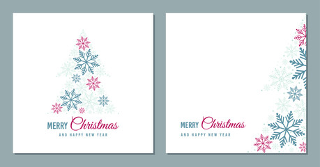 Vector Christmas cards with snowflakes. Blue and red snowflakes on white background