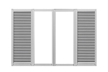 White louvered aluminum window frame isolated on a white background