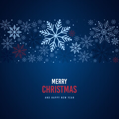 Fototapeta na wymiar Christmas card with snowflakes. Blue snoflakes on blue background