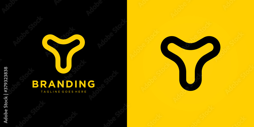Poster abstract initial letter y logo. black and yellow geometric shape linear rounded style isolated on do