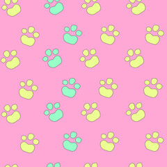 Cartoon animal footprints seamless pattern template. Vector illustration for games, background, pattern, decor. Print for fabrics and other surfaces.