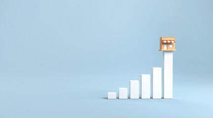 Growth Franchise marketing store and graph. copy space, 3d render.