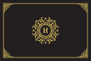 Luxury vintage ornament logo monogram crest template design vector illustration
