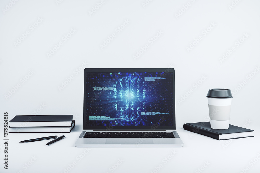 Leinwandbilder creative code skull hologram on modern computer monitor, cybercrime and hacking concept. 3d renderin