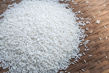 Heap of glutinous rice or sticky rice for design nature foods.