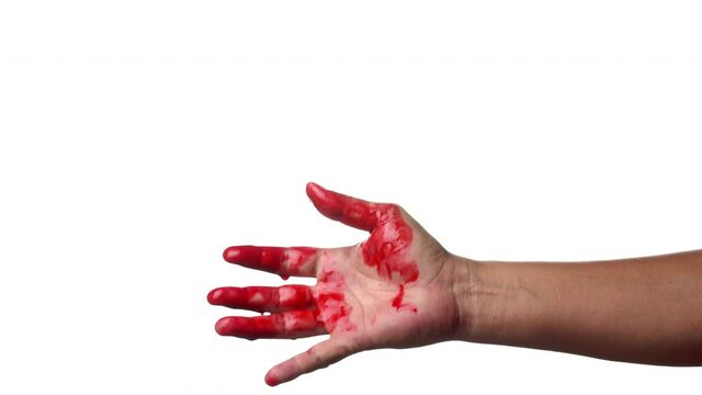 Closeup shot of Murderer's shows bloody hands 
