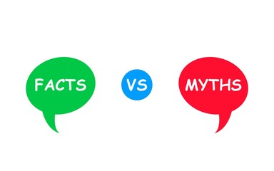 Myths vs facts. Green and red bubbles. Versus Battle. Flat vector icon