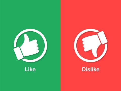 Thumbs up and down icon. White like and dislike icon. Do and Don't symbols