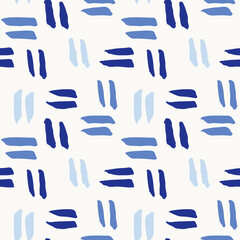 Indigo double lines abstract seamless vector pattern. Lines like an equal placed creating an abstract design in blues on white. Great for home décor, fabric, wallpaper, stationery, design projects.
