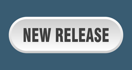 new release button. rounded sign on white background