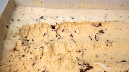 Close up Melted Surface ice cream Chocolate Chip..