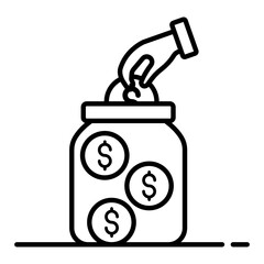 
Hand giving dollar coin, icon of donation 
