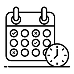 
Schedule planner icon in flat design, clock with calendar 
