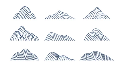 Collection of mountain shapes icons isolated on white background. Line art design. Vector flat illustration.  © artflare