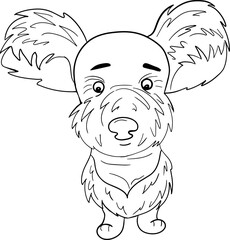 Vector dog, cartoon cute happy white dog smiling. Character dog, line art, black and white drawing illustration for kids. Coloring Page for Children.Can be used for kids wear, card, nursery.