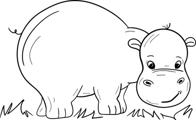 Vector cartoon hippo.Cute little hippo character, hand drawn vector illustration.Coloring book hippopotamus, african, savannah animal.Can be used for t-shirt print, kids wear, baby shower, nursery.