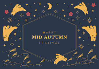 Moon Cake Mid Autumn Festival Chuseok Day Orientals Rabbit and Moon Background Vector
