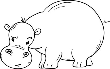 Vector cartoon hippo.Cute little hippo character, hand drawn vector illustration.Coloring book hippopotamus, african, savannah animal.Can be used for t-shirt print, kids wear, baby shower, nursery.