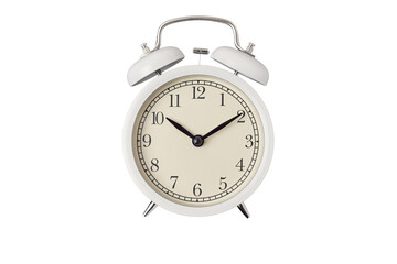 White vintage alarm clock on a white background isolated
