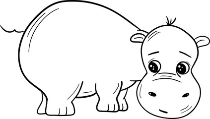 Vector cartoon hippo.Cute little hippo character, hand drawn vector illustration.Coloring book hippopotamus, african, savannah animal.Can be used for t-shirt print, kids wear, baby shower, nursery.