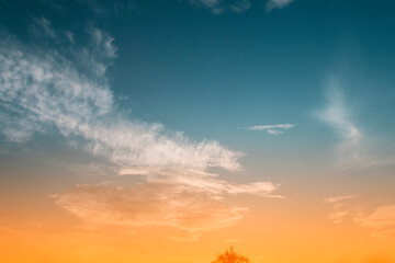 Abstract nature background of Colorful pastel gradient clouds & Fantasy puffy fluffy cloudscape on beautiful sunny sky & bright daylight horizon for wallpaper, backdrop of template, copy free space 