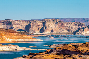 View from Wahweap overlook late morning during summer season . One of the most famous view point in...