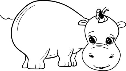 Vector cartoon hippo.Cute little hippo character, hand drawn vector illustration.Coloring book hippopotamus, african, savannah animal.Can be used for t-shirt print, kids wear, baby shower, nursery.