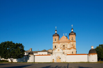 Fototapeta na wymiar Old dilapidated male monastery in Yurovichi, BELARUS
