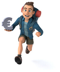 Fun illustration of a 3D cartoon backpacker