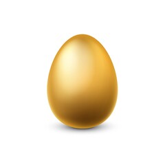 Gold egg. Traditional easter golden glittering realistic chicken egg for spring holidays, finance success and money profit symbol, yellow metal souvenir 3d single vector illustration