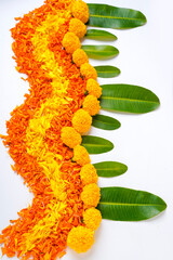 Marigold Flower rangoli Design for Diwali Festival , Indian Festival flower decoration