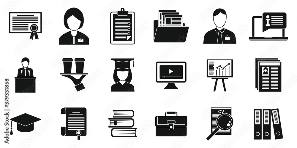 Poster internship job icons set. simple set of internship job vector icons for web design on white backgrou